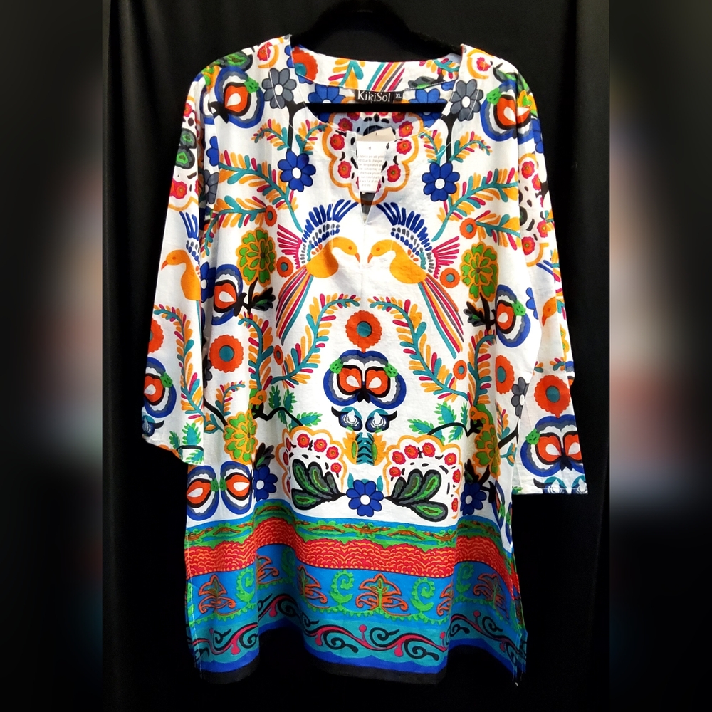 Kiki Sol - l/s multi colored Mexican bird tunic